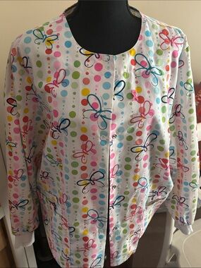 Girls' White Butterfly & Multicolor Dot Snap-Front Jacket